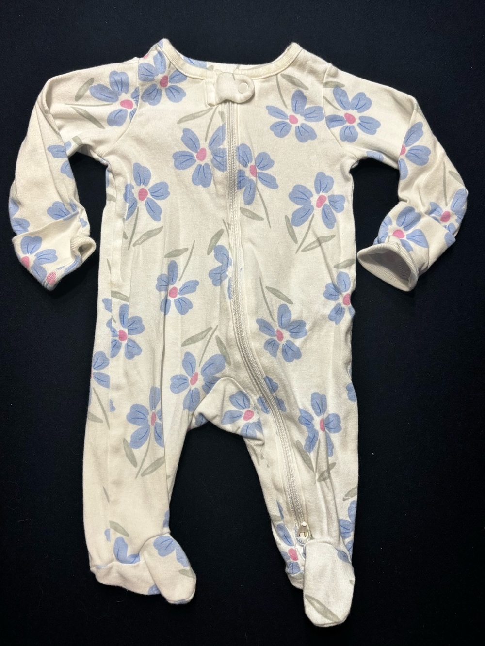 Carter's white Footed One-Piece with Blue Floral Print - 0-3M
